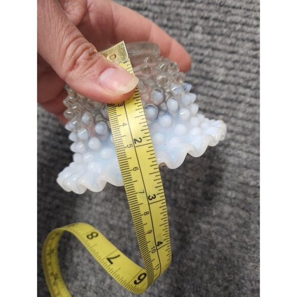 Vintage Fenton White French Opalescent Glass Hobnail Bowl Round Ruffle Edge - Picture 7 of 8